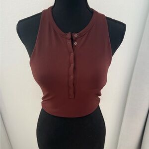 YPB sculptLUX Plunge Henley Tank-Crop Workout Top